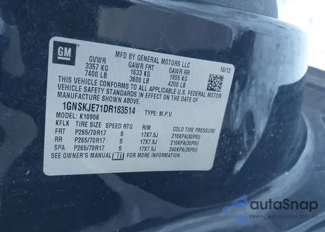 2013 Chevrolet Suburban 1500 Lt from USA, damaged, VIN 1GNSKJE71DR183514
